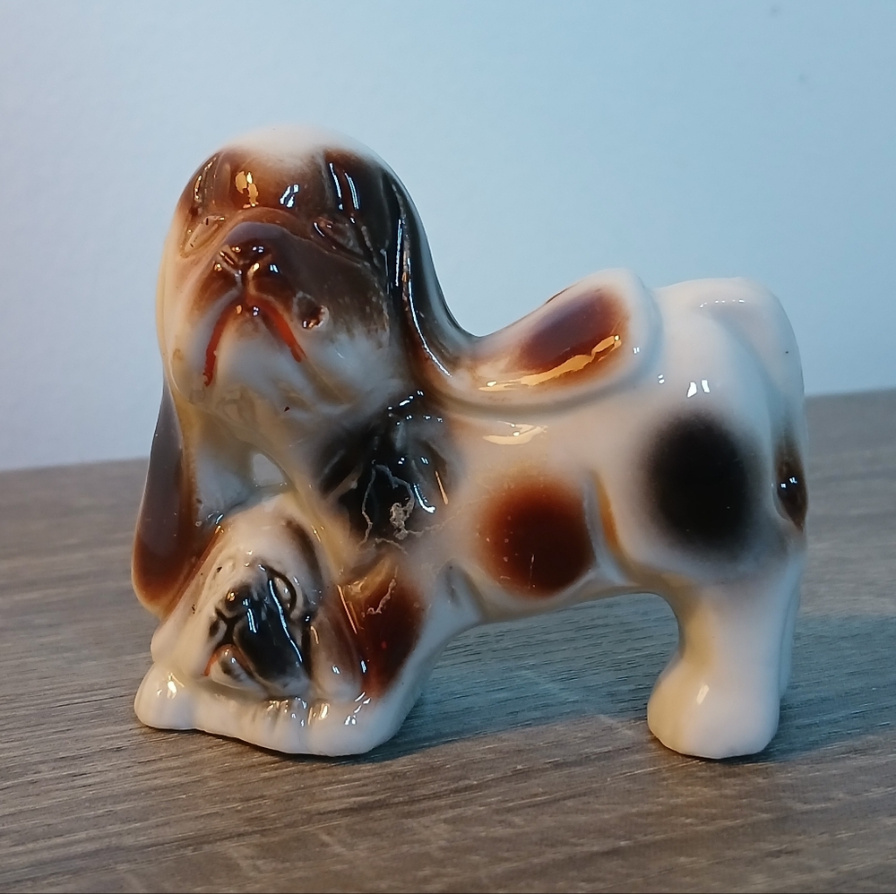 Vintage Ceramic Hound Dog with Puppy Figurine